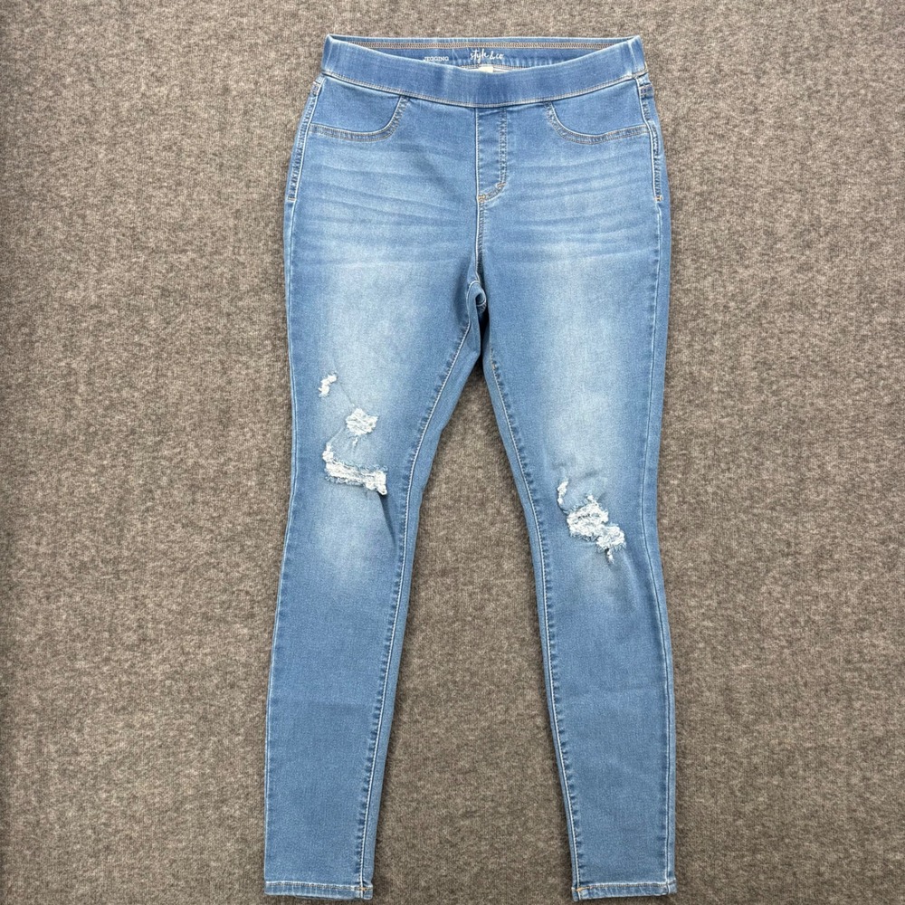 Style & Co Womens Medium Blue Distressed Pull On Skinny Jeggings Size M Ankle